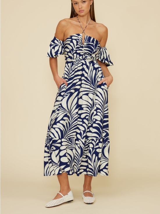 Lucy Paris Dresses & Skirts - Lucy Paris Navy and White Tropical-Print Maxi Dress